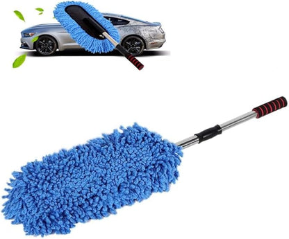 Retractable Handle Car Cleaning Brush Window Duster, Stainless Steel Portable Dusting Tool, Blue