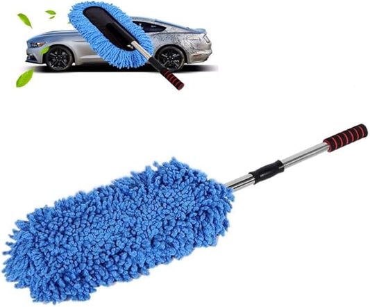 Retractable Handle Car Cleaning Brush Window Duster, Stainless Steel Portable Dusting Tool, Blue