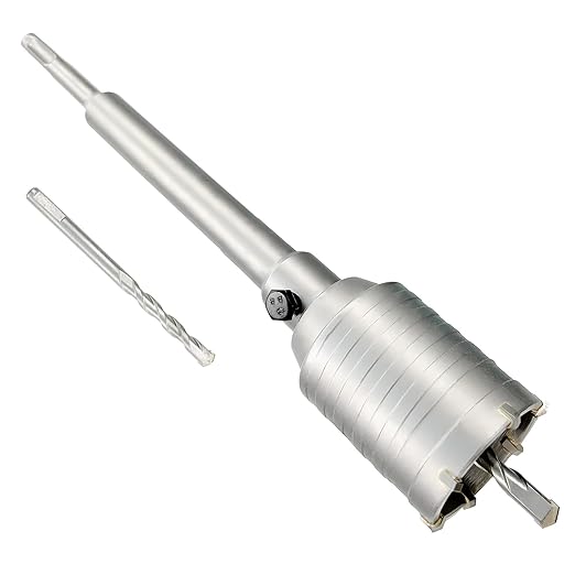 2-1/8" Concrete Hole Saw, 55mm Tungsten Steel Core Bit for Cinder Block, Brick, Rock, Plank Walls for Pipes or mini Split Lines, with SDS Plus Shank and 2 Center Positioning Drill Bits.