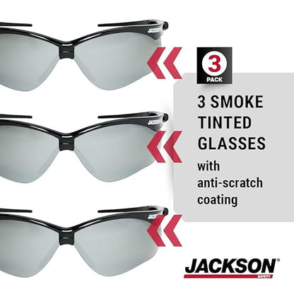 Jackson Safety SG Safety Glasses - Eye Protection for Men & Women - Anti-Scratch Lens with Black Frame - ANSI Z87.1 - Pack of 3 (Multiple Styles)