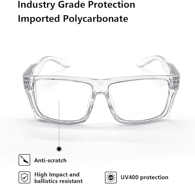 JING LEI Safety Glasses with Removable Side Shield,UV400 Protection Goggles, Rectangle Black Sun Glasses for Women Men Work