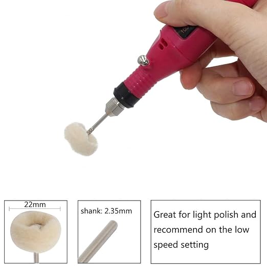 HIPOGT 100 Pcs Polishing Buffing Wheel Set Wool Felt Cotton Mounted 3/32 Shank Buff Wheels Shank Rotary Buffing Tools Accessories