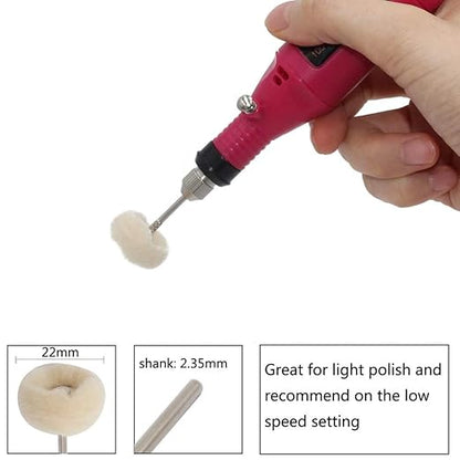HIPOGT 100 Pcs Polishing Buffing Wheel Set Wool Felt Cotton Mounted 3/32 Shank Buff Wheels Shank Rotary Buffing Tools Accessories