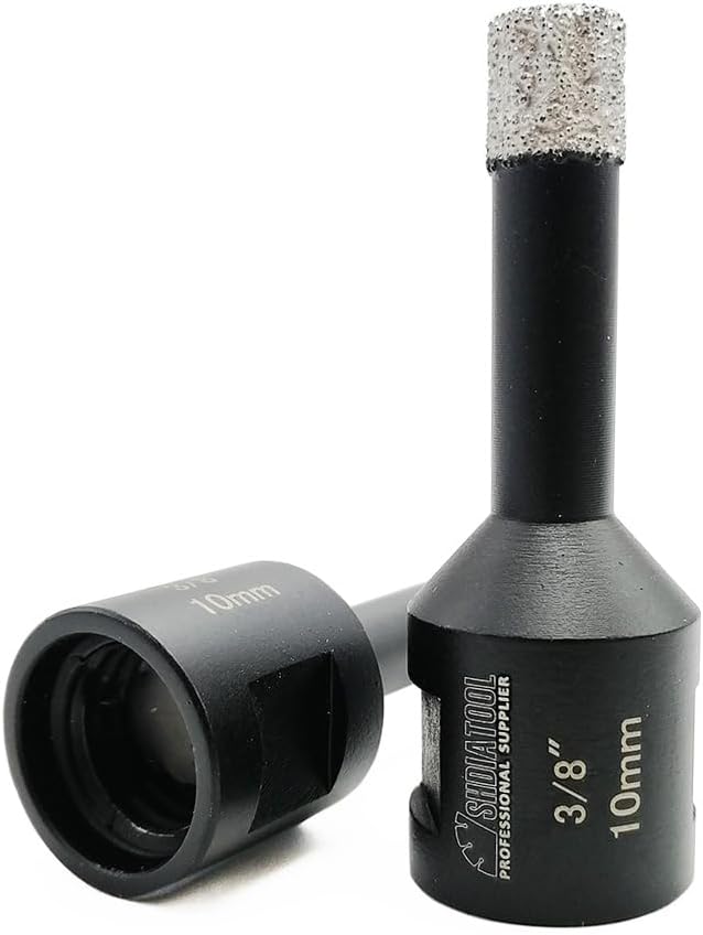 SHDIATOOL Diamond Core Drill Bits 2PCS 3/8 Inch for Porcelain Ceramic Tile Marble Brick Vacuum Brazed Hole Saw 10mm