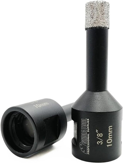 SHDIATOOL Diamond Core Drill Bits 2PCS 3/8 Inch for Porcelain Ceramic Tile Marble Brick Vacuum Brazed Hole Saw 10mm