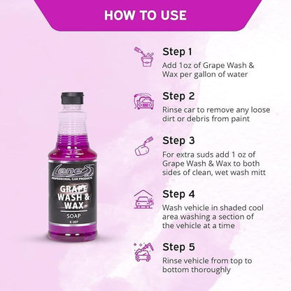 Lanes Car Wash and Wax - Car Wash and Wax in One, Grape Scented Car Wash, Safe for All Surfaces, Concentrated Soap Wax Formula (16 Oz)