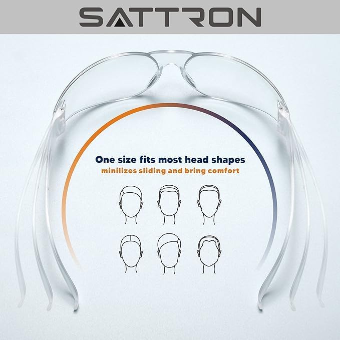 SATTRON Clear Safety Glasses Bulk of 50, ANSI Z87.1 Eye Protection for Women Men, Scratch & Impact Resistant Protective Glasses, Ideal for Lab, Construction, Shooting
