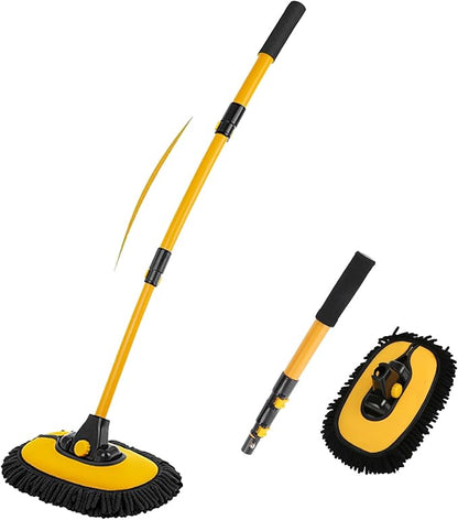 15° Curved Car Cleaning Brush with Telescopic Handle 43" Aluminum Alloy Long Rod Wash Mop for Cleaning RVs, Trucks, Boats