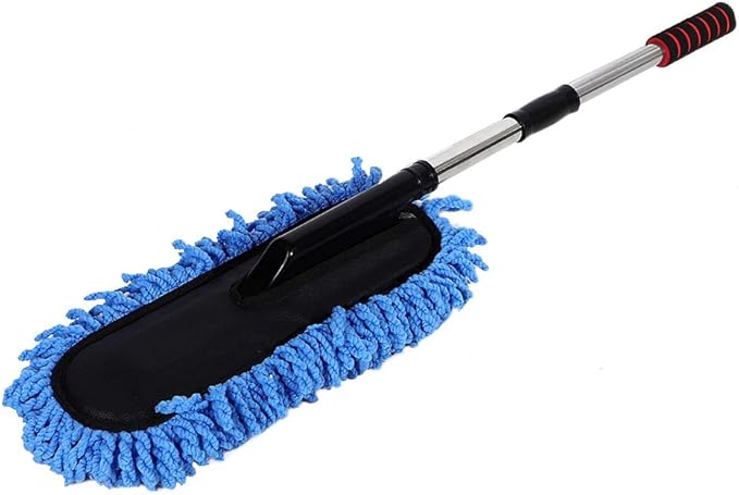 Retractable Handle Car Cleaning Brush Window Duster, Stainless Steel Portable Dusting Tool, Blue