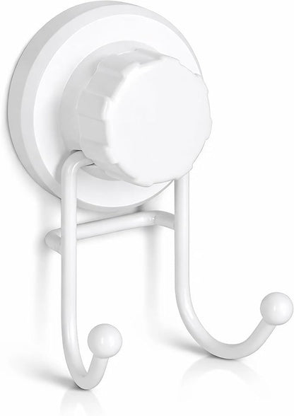 HASKO Suction Cup Hook for Shower, Stainless Steel Bathroom Suction Towel Hooks Hanger, Organizer for Towel, Bathrobe and Loofah, Includes Optional No Drill Adhesive Mount for Inside Shower, White
