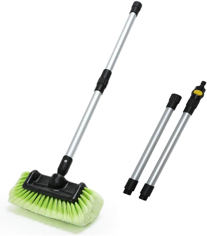 Forgrace Car Wash Brush 12" with Long Handle 60 Inch, Soft Bristle Scrub Brush for Car, Truck, Boat, RV, House Siding, Deck Camper Exterior Washing Cleaning Tool Green
