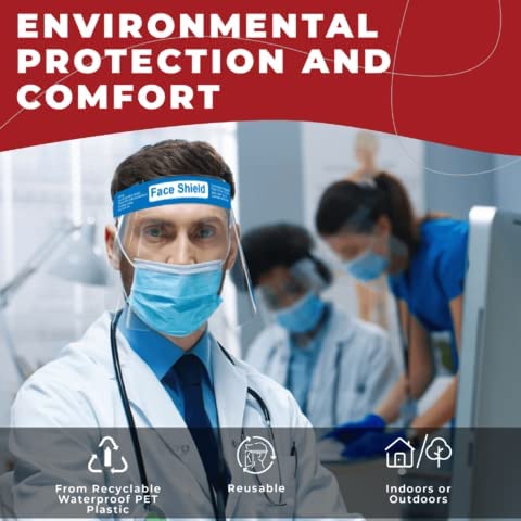 Medical Nation Face Shield | Case of 48 | Clear Plastic Face Shields for Women, Men & Kids, Anti-Fog, Lightweight Reusable Face Shield Mask, Safety Visor Cover with Comfortable Sponge & Elastic Band