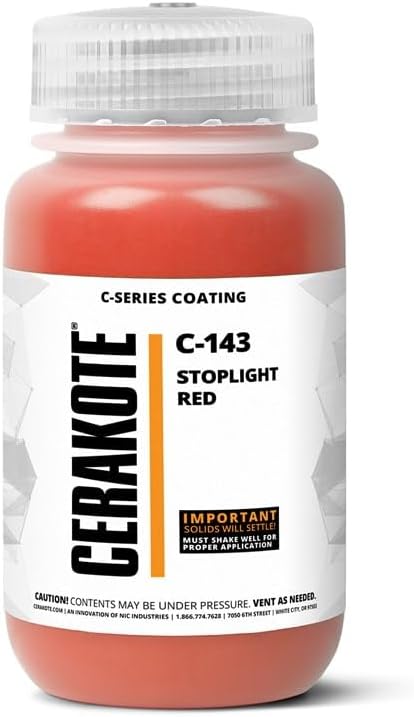CERAKOTE® ( AIR CURE C-SERIES STOPLIGHT RED [ 4oz ] C-143T Performance Ceramic Technology + Color on All- Metals, Polymers + More