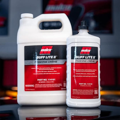 Malco Buff Lite II Finishing Crème – One-Step Professional Cutting, Polishing and Finishing Compound/Removes Brush Marks, Car Wash Scratches, and Snow Brush Scratches / 1 Gallon (114101)