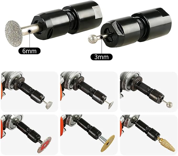 3mm&6mm Angle Grinder to Straight Chuck Adapter (5/8-11 Arbor) - Metal/Wood/Stone Grinding & Polishing - Compatible with Angle Grinders, Rotary Tools, Drills - Heavy Duty Conversion Kit (3mm+6mm)