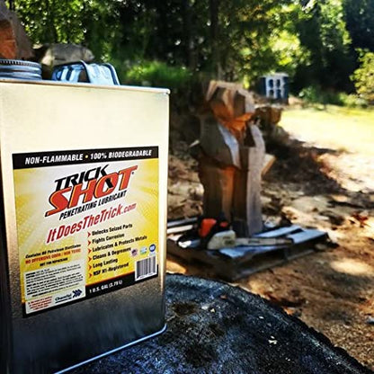 Trick Shot - 3 in 1 Penetrating Lubricant Oil - Non-Toxic, Non-Flammable & Eco-Friendly Food Grade Industrial Oil Spray - Biodegradable Anti-Seize Lubricant, Protects, Degreases & Cleans - 1 Gallon