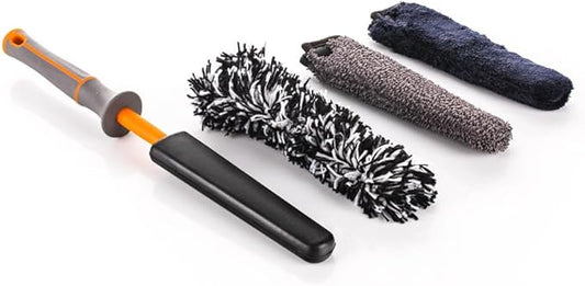 Detail Factory - Wheel Brush Mini with Interchangeable Microfiber Covers - Ultra-Soft Cleaning, Washing and Detailing Wheels, Tires, and Rims - Solar Flare