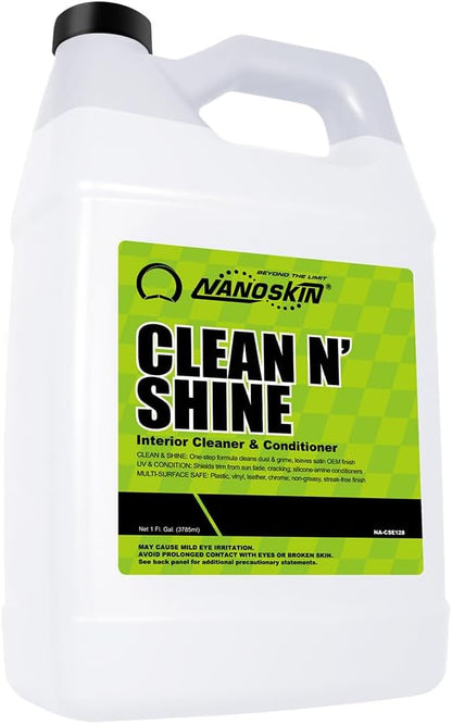 Nanoskin CLEAN N’ SHINE Interior Cleaner, Conditioner & Dressing 1 Gallon – Car Wash Interior Spray for Car Detailing | Restores Leather, Plastic & Vinyl Surfaces | For Cars, Trucks, Motorcycles, RVs