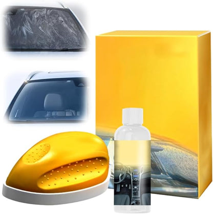 Automotive Oil Film Cleaning Brush, Car Glass Oil Film Cleaner Glass Cleaning Board Cleaning Wipe Windshield Cleaner, Glass Oil Film Remover for Windshield Improves Clarity Visibility (1, Yellow)