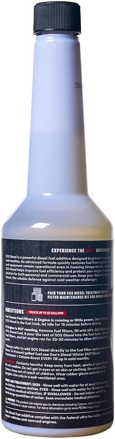 Doc’s SOS Diesel Rescue Emergency Diesel Fuel Additive & Flow Restore Treatment | De-Icer & Anti-Gel for Fuel System Recovery - 1-Pack (16 oz)