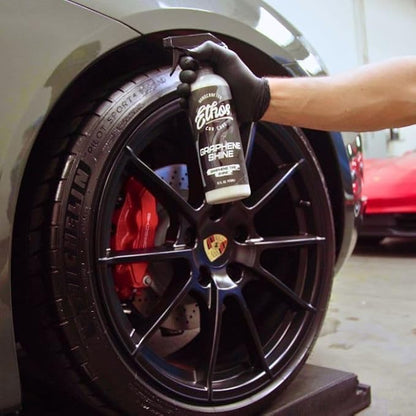 Ethos Graphene Tire Shine Spray & Tire Shine Applicator Pad – High Gloss, Non-Greasy, No Sling Finish with UV Protection for Tires, Trim & Rubber