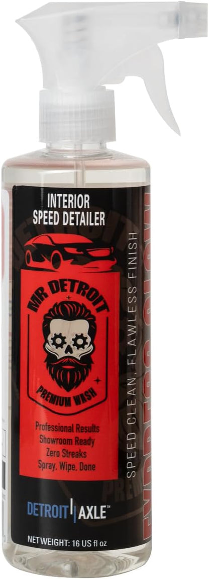 Mr. Detroit - Interior Speed Detailer Cleaner & Protectant - Zero Streaks, Multi-Surface Safe Cleaner for Home, Office & Automotive Use - 16 Fl Oz (Pack of 1)