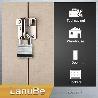 LanuBe Lock Laminated keyed Padlock (1-9/16", 40mm), keyed Alike Locks, Normal Shackle,Marked Black Plastic Hoop, Pack of 24