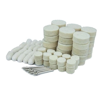 Luo ke 75 Pcs Assorted Wool Polishing Kits, 1/8 Inch Shank Compressed Wool Felt Abrasive Polishing Bits Buffing Wheel for Dremel Rotary Tools
