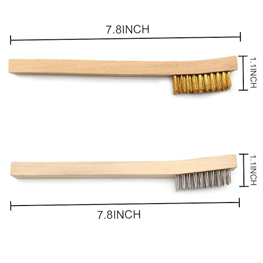 Wire Brush Set 12Pcs,Small Detailing Wire Scratch Brushes for Cleaning, Brass/Stainless Steel Bristles with 8" Curved Wood Handle for Metal Rust Remover,Paint, Dirt, Paint Scrubbing