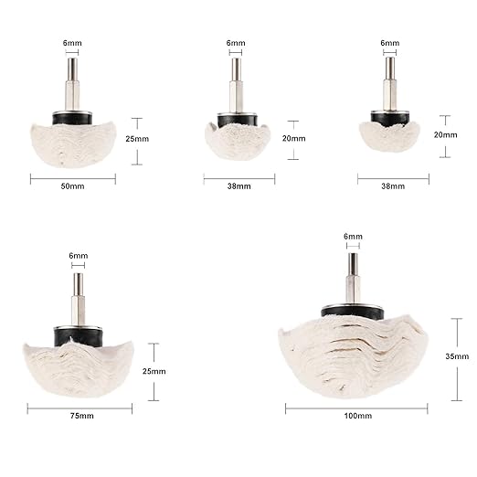 11 Pcs Buffing Wheel Set for Drill, Polishing Tool Kit, 1/4” Hex Shaft Cotton Grinding Head for Rotary Tools