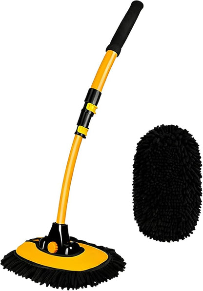 Car Wash Brush with Long Handle, 15°Curved Car Cleaning Brush with Extension Pole Scratch Free, Microfiber Exterior Cleaning Mop Mitt for Washing Roof Truck Camper SUV