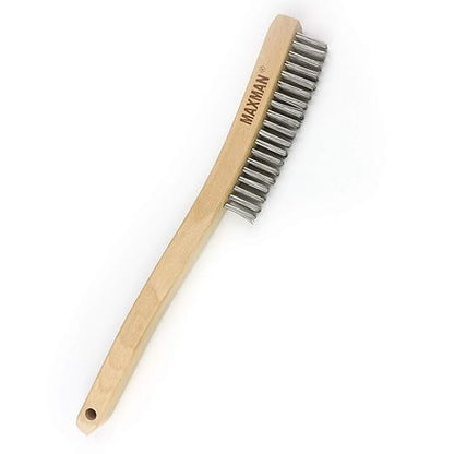 MAXMAN Wire Brush, Heavy Duty Stainless Steel Wire Brushes for Cleaning Rust, Grill Brush, Steel Brush for Paint Removal, Welding, Stiff Bristle Metal Brush with 14" Long Beech Handle, Large