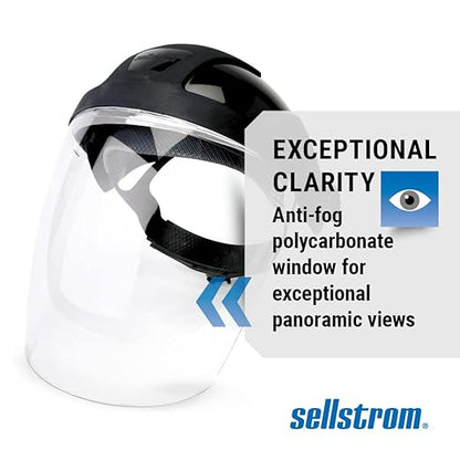 Sellstrom DP4 Face Shield - Lightweight Mask with High Impact Crown & Ratchet Headgear for Work, Grinding, Cutting - ANSI Z87.1 - Anti Fog Polycarbonate Window