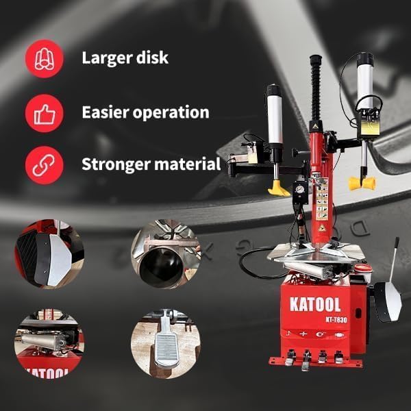 KATOOL 2.0HP Tire Changer and Balancer Machine Combo with Bead Blaster and Double Assist Arm, Outside Clamp Rim 14"-24", Tire Machine Wheel Balancer, KT-T830W+KT-B750, Red