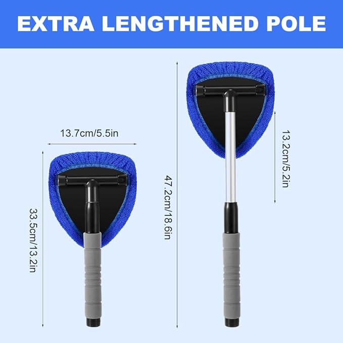 Generic Windshield Cleaning Tool, 2025 New Car Interior Window Cleaning Kit with Extendable Handle, 3 Reusable Microfiber Cloth Pads, Auto Glass Wiper for Windshield, Trucks, SUVs, RVs (Gray)