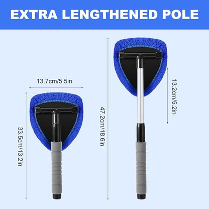Windshield Cleaning Tool, 2025 New Car Interior Window Cleaning Kit with Extendable Handle, with 3 Towel Pads Windshield Cleaning Tool, Auto Glass Wiper for Windshield, Trucks, SUVs, RVs (Blue)