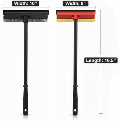 2Pcs Window Squeegee with Long Handle, 2-in-1 Window Cleaner Tool, Glass Door Cleaner, Multi-Use Car Windshield Cleaning Cleaning for Indoor Outdoor Car Window High Glass Shower Gas Station