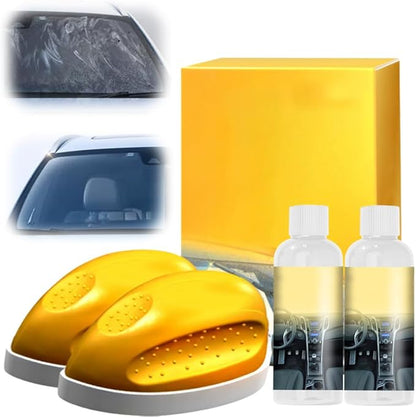 Automotive Oil Film Cleaning Brush, Car Glass Oil Film Cleaner Glass Cleaning Board Cleaning Wipe Windshield Cleaner, Glass Oil Film Remover for Windshield Improves Clarity Visibility (2, Yellow)