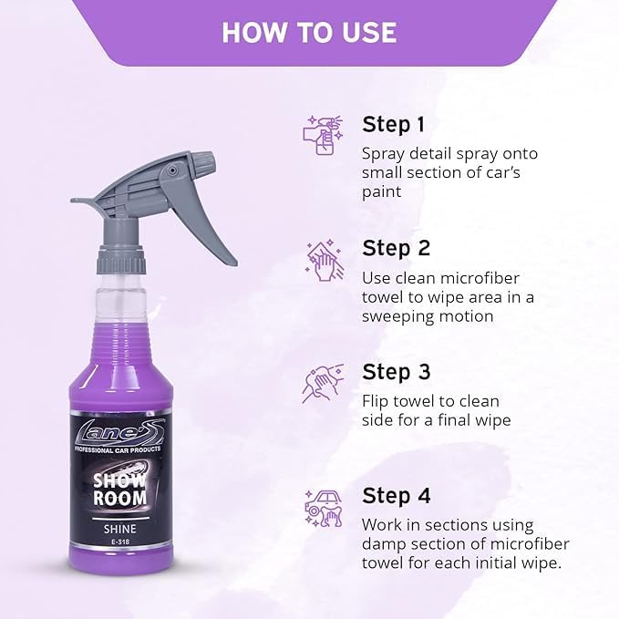 LANE'S Show Room Shine Detail Spray - Best Waterless Detailer Spray, Streak-Free & Paint Depth Enhancer, Dust Remover, Fingerprint-Resistant Quick Shine Professional Grade 16 Oz
