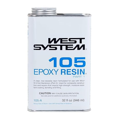 West System 105A Epoxy Resin (32 fl oz) Bundle with 206A Slow Epoxy Hardener (7 fl oz). Also Includes one Resin and one Hardener Pump.