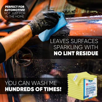 Microfiber Cleaning Cloths 12" x 12" - MW Pro Premium Rags for House Cleaning, Kitchen, Car Detailing & Glass - Lint Free, Streak Free Multi Surface Wash Towels for Auto & Dusting (Yellow, 12-Pack)