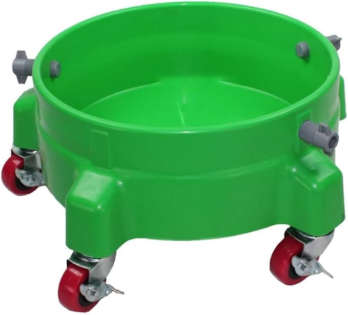Heavy Duty Car Wash Bucket Dolly with 360° Swivel Casters | Fits 3.5–7 Gallon Buckets | 300 lb Capacity | Soap Holder | Rolling Pail Stand for Auto Detailing |Green