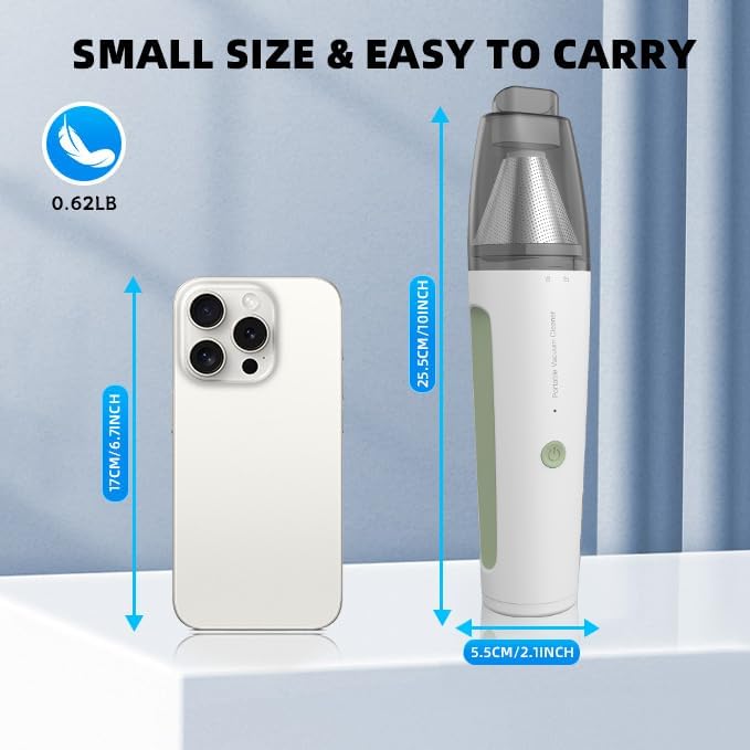PATO Cordless Handheld Vacuum Cleaner, Mini Car Vacuum with Powerful Suction, Portable Dust Collector Glossy White.