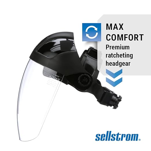 Sellstrom DP4 Face Shield - Lightweight Mask with High Impact Crown & Ratchet Headgear for Work, Grinding, Cutting - ANSI Z87.1 - Anti Fog Polycarbonate Window