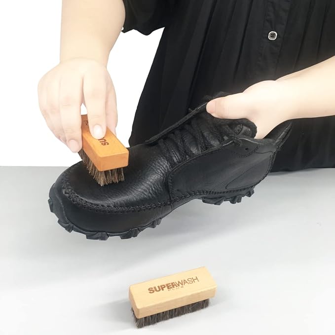 Shoe Brush for Cleaning, Horsehair Bristles Wooden Shine Shoe Brush Cleans Leather, Suede, Nubuck and Delicate Textiles - 3 Pack