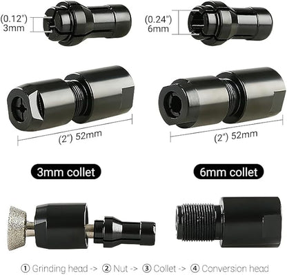 3mm&6mm Angle Grinder to Straight Chuck Adapter (5/8-11 Arbor) - Metal/Wood/Stone Grinding & Polishing - Compatible with Angle Grinders, Rotary Tools, Drills - Heavy Duty Conversion Kit (3mm+6mm)