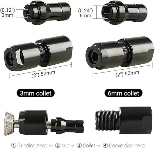 3mm&6mm Angle Grinder to Straight Chuck Adapter (5/8-11 Arbor) - Metal/Wood/Stone Grinding & Polishing - Compatible with Angle Grinders, Rotary Tools, Drills - Heavy Duty Conversion Kit (3mm+6mm)