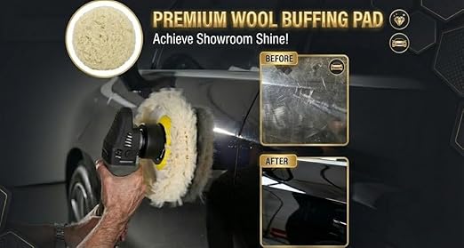 Woolous Wool Buffing Pad 8 inch Single Sided Polishing 100% Twisted Lamb Wool Polishing Buffing Compound Pad Wheel Bonnet with Hook and Loop for Auto Car Detailing