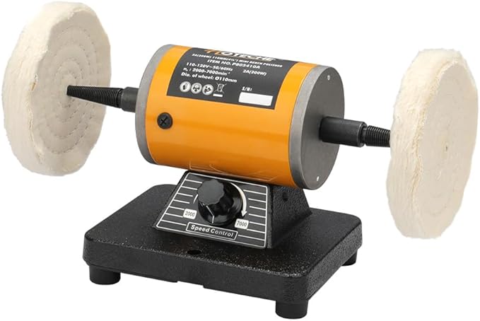 Hoteche 4-3/8-Inch Bench Buffer Polisher Adjustable Speed Electric Buffing Machine for Metal, Wood, Jewelry, Sanding, Waxing