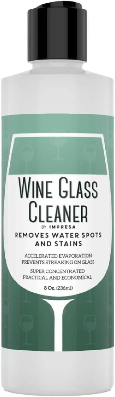 IMPRESA Concentrated Liquid Wine Glass Cleaner - 8 Fl Oz, Unscented Streak-Free Water Spot Removal & Cloudy Glassware Cleaner - Unscented Odor-Free Cleaning & Wine Glass Soap